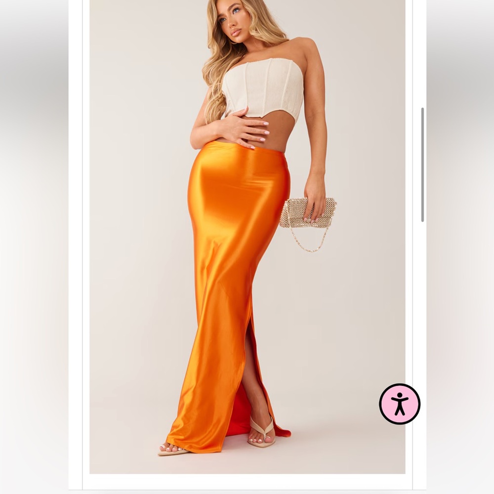 RUST STRETCH SATIN SPLIT SIDE MAXI SKIRT